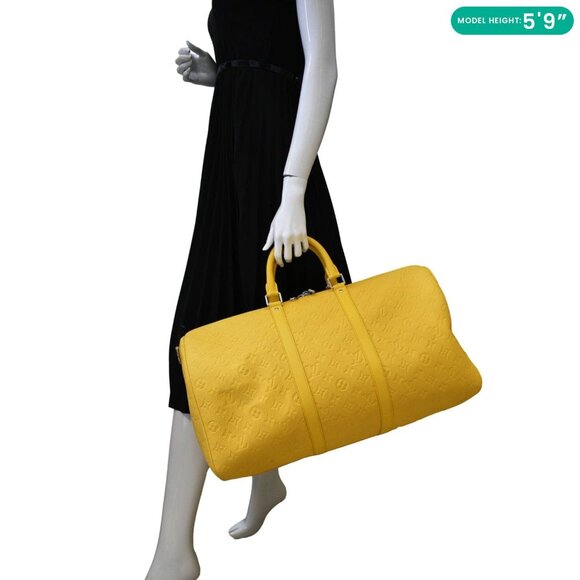 LOUIS VUITTON Keepall 50 Bandouliere Monogram Taurillon Travel Bag Yellow - Picture 2 of 12